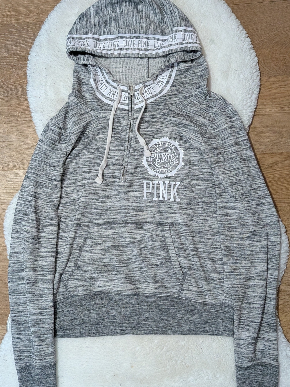 PINK Victoria's secret Gray White Half-Zip Hoodie